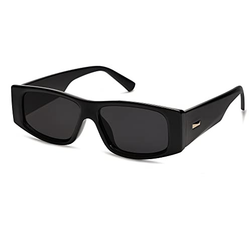 SOJOS Trendy Y2K Rectangle Polarized Sunglasses for Women Men Fashion Designer Rave Sunglasses SJ2228, Black/Grey | Amazon (US)