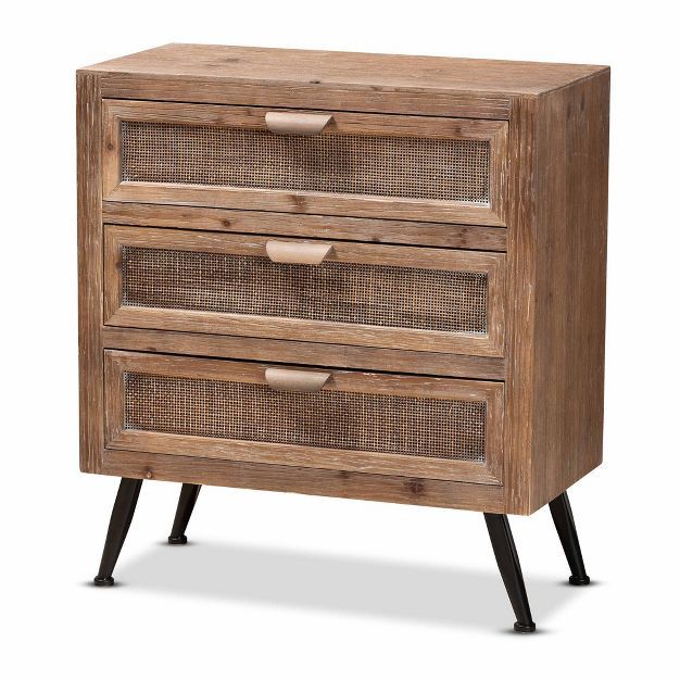 Calida Wood and Rattan 3 Drawer Storage Cabinet Brown - Baxton Studio | Target