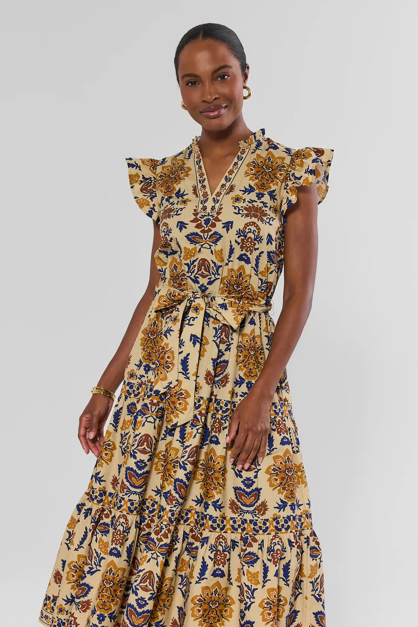 Floral Printed Flutter Sleeve Maxi Dress | Avara