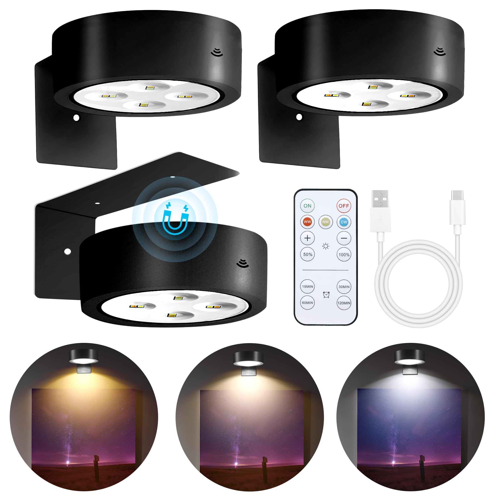 3-Pack Picture Lights for Wall, Rechargeable Battery Operated LED Painting Light with Remote Cont... | Amazon (US)