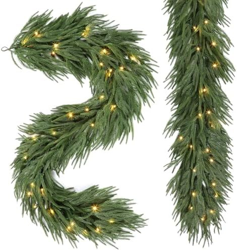 2PSC 6ft Artificial Christmas Garland with Lights, Real Touch Norfolk Pine Garland, Green Christm... | Amazon (US)