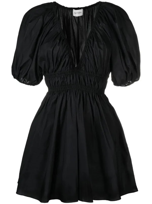 puff-sleeved shirred dress | Farfetch Global