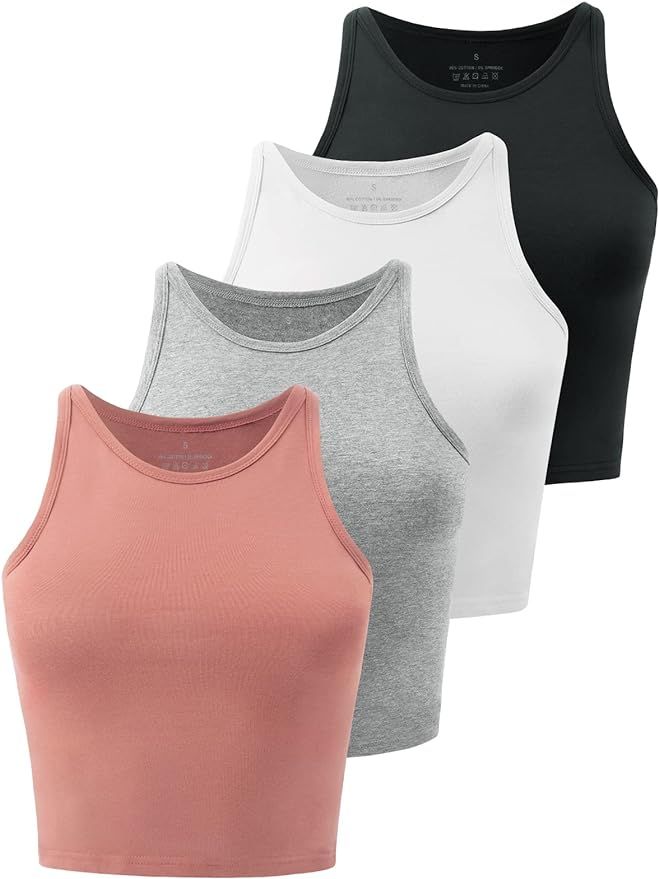 Crop Tops for Women Workout Cropped Tank Top High Neck Camisole Yoga Shirts Athletic Undershirts ... | Amazon (US)