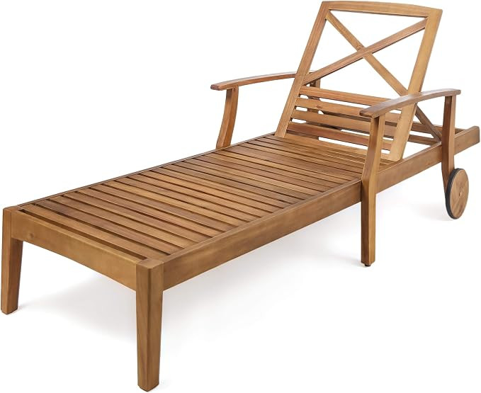 GDFStudio Outdoor Teak Finished Acacia Wood Chaise Lounge | Amazon (US)