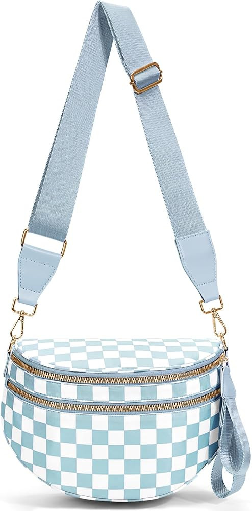 Bum Bags for Women Crossbody,Nylon Checkered Crossbody Bag Large Sling Bag Checkered Purse Oversi... | Amazon (US)