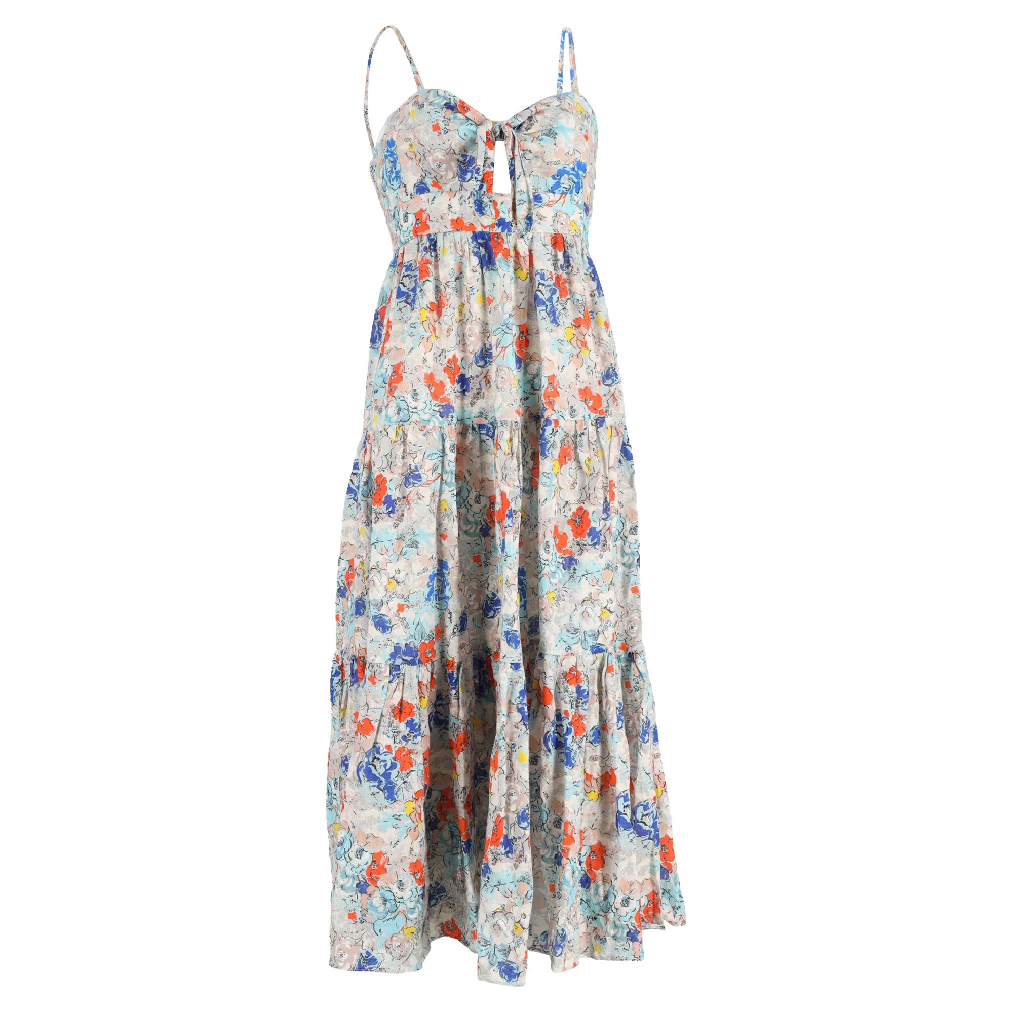 Zimmermann Floral Print Midi Tiered Dress in Multicolor Cotton | Shop Simon