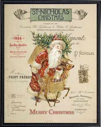 Vintage Painting of Santa on a distressed bookplate background | Nordstrom