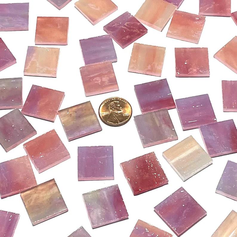 3/4" Iridescent Pink Stained Glass Mosaic Tiles - Etsy | Etsy (US)
