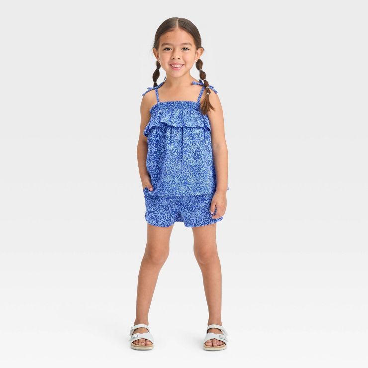 Toddler Girls' Floral Skirtall Set - Cat & Jack™ Blue | Target