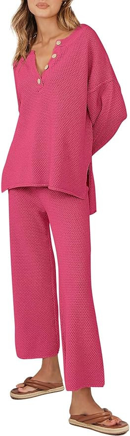 ANRABESS Women 2 Piece Outfits Oversized Knit Loungewear Loose Slouchy Sweater Set 2023 Fall Tren... | Amazon (US)