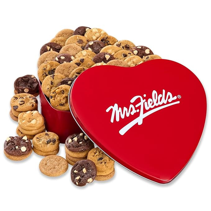 Mrs. Fields - Classic Heart Cookie Tin, Assorted with 60 Nibblers Bite-Sized Cookies in our 5 Sig... | Amazon (US)