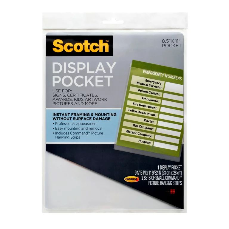 Scotch Mountable Clear Display Pocket with Command Strips, Letter Size | Walmart (US)
