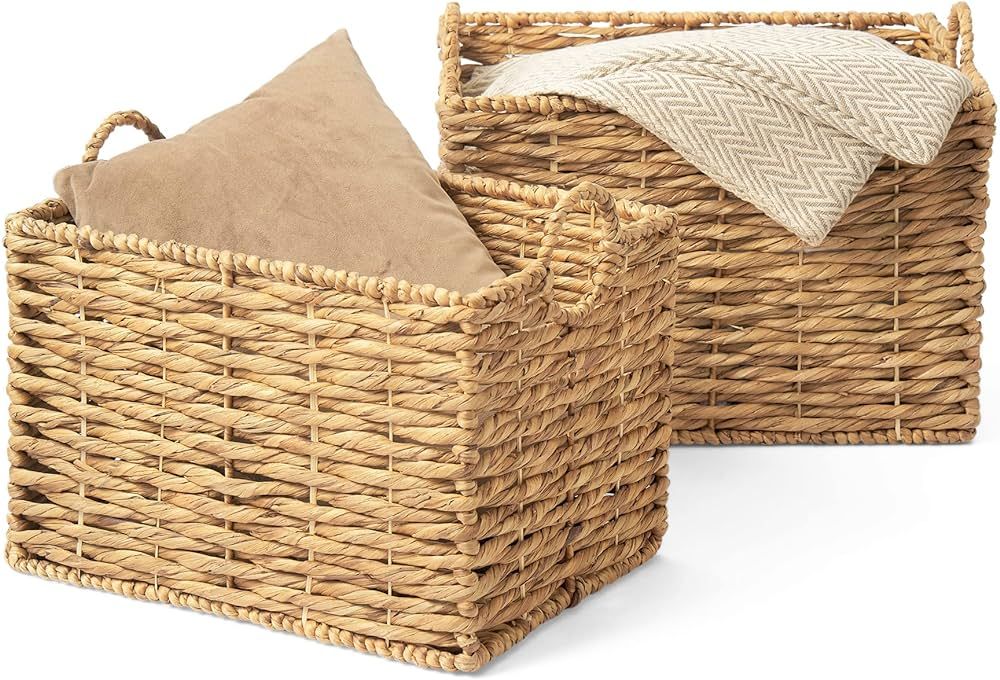 Artera Oversize Wicker Storage Basket - Set of 2, XL Natural Woven Floor Baskets for Blankets, Hu... | Amazon (US)