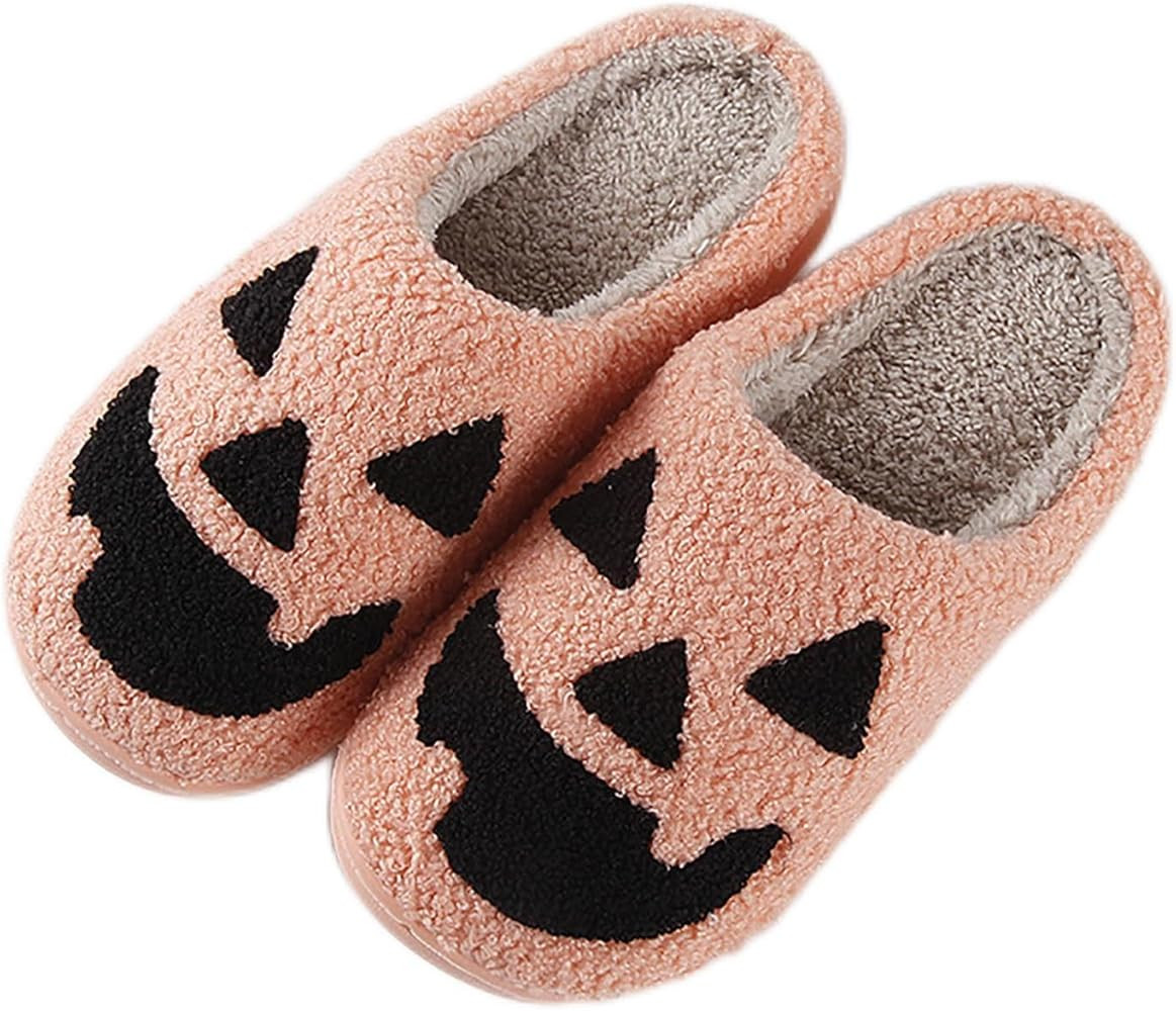 ODYQIG Halloween Pumpkin Slippers for Womens Mens Plush Warm Spooky Lantern Pumpkin Slippers House S | Amazon (US)