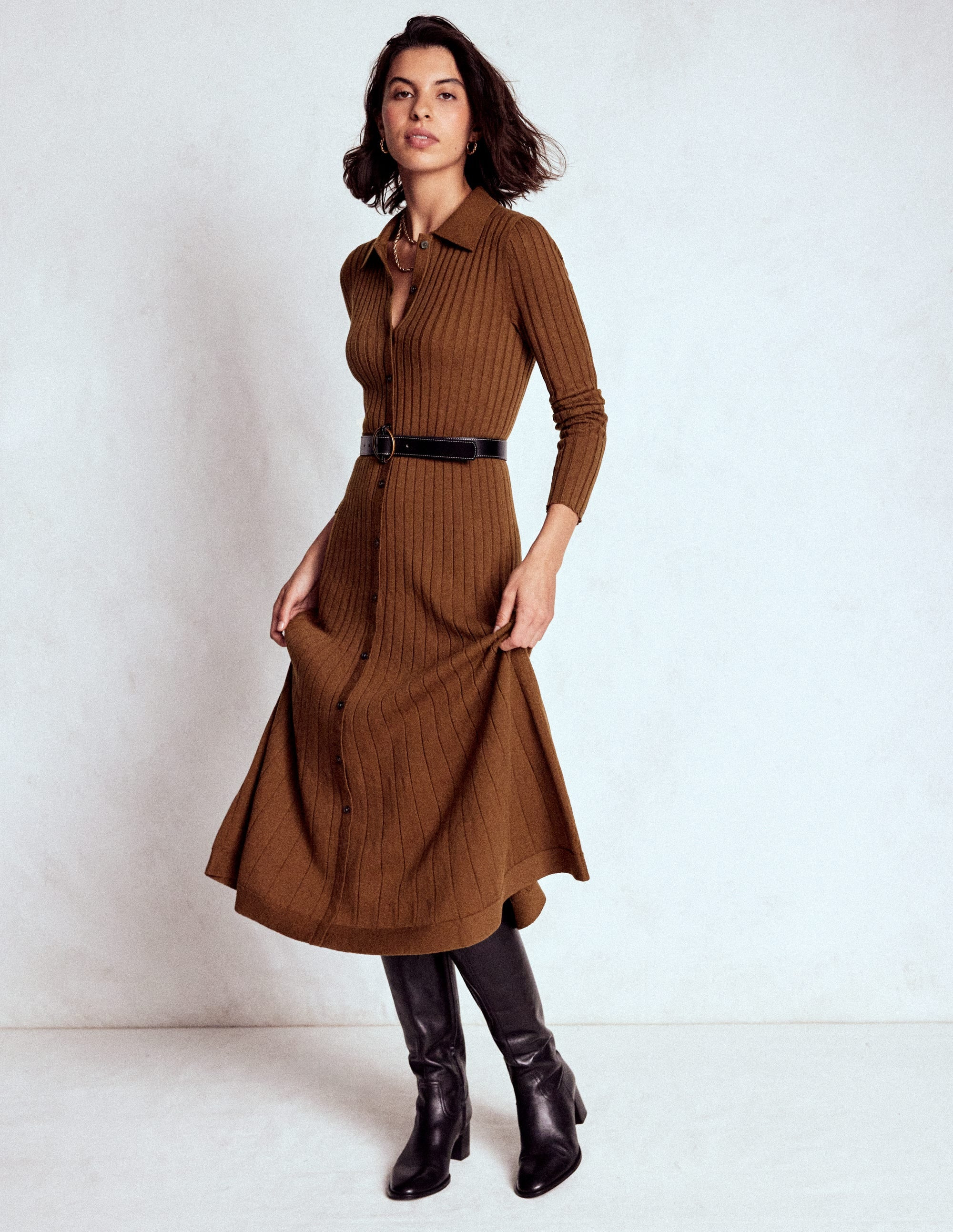 Rachel Knitted Shirt Dress-Raw Umber | Boden (US)