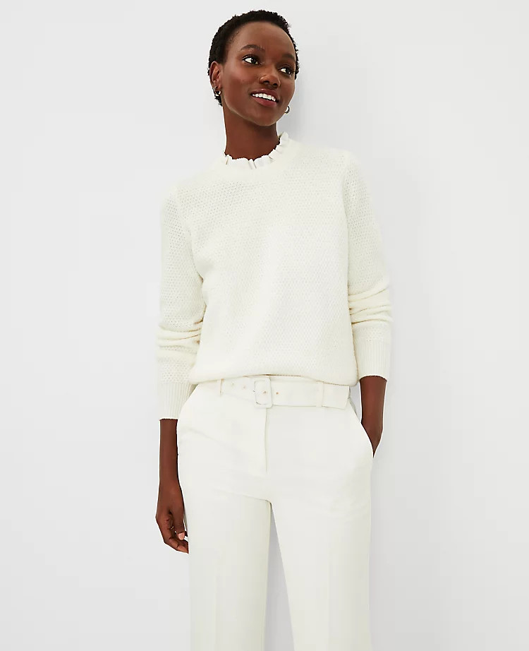 Ruffle Neck Mixed Media Sweater | Ann Taylor (US)