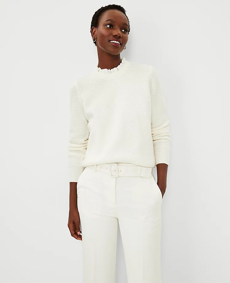 Ruffle Neck Mixed Media Sweater | Ann Taylor (US)