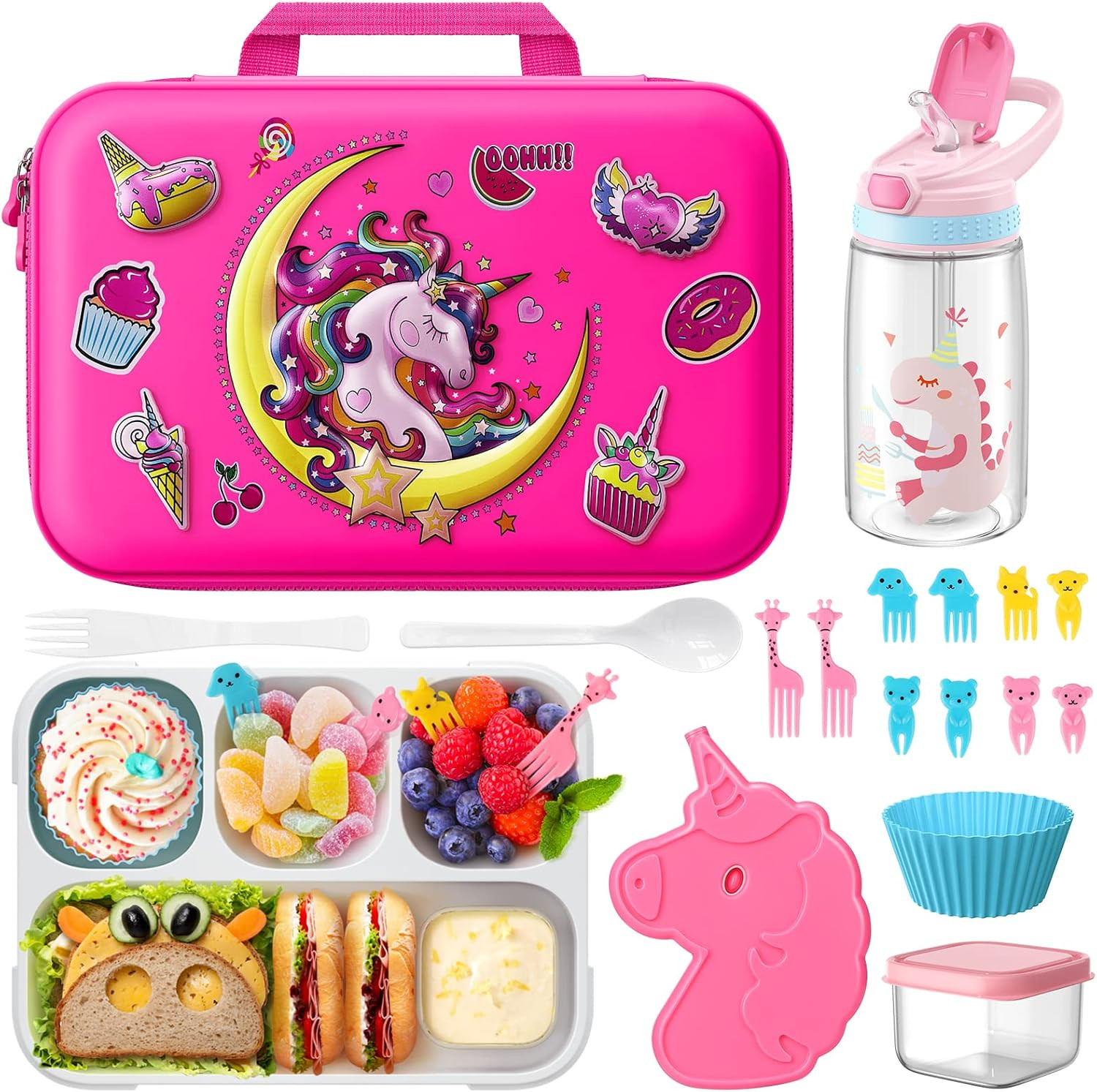 Unicorn Lunch Box for Girls with Lunch Bag Bento Box Set - Insulated Lunch Bag with 4 Compartment... | Amazon (US)