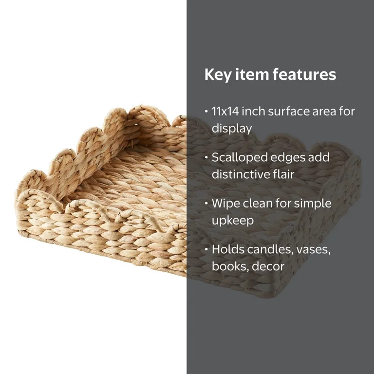 Home Decor Collection 11" x 14" Scalloped Woven Natural Water Hyacinth Tray | Walmart (US)
