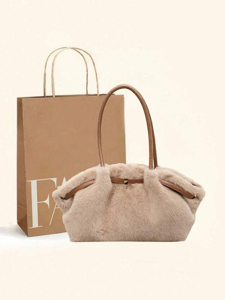 New Autumn/Winter Fuzzy Leather Retro High-End Fabric Women's Fashion Shoulder Bag, Crossbody Handbag, Multi-Functional Special Edition, Elegant, Spacious, Durable, Lightweight, Versatile Tote Bag For Work, Travel, Business | SHEIN