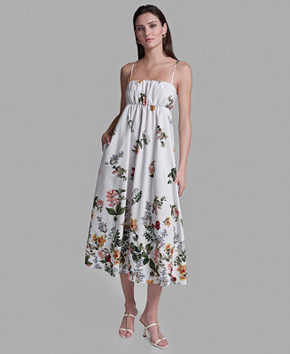 BCBGWomen's Floral Print Square Neck Midi Dress | Macy's