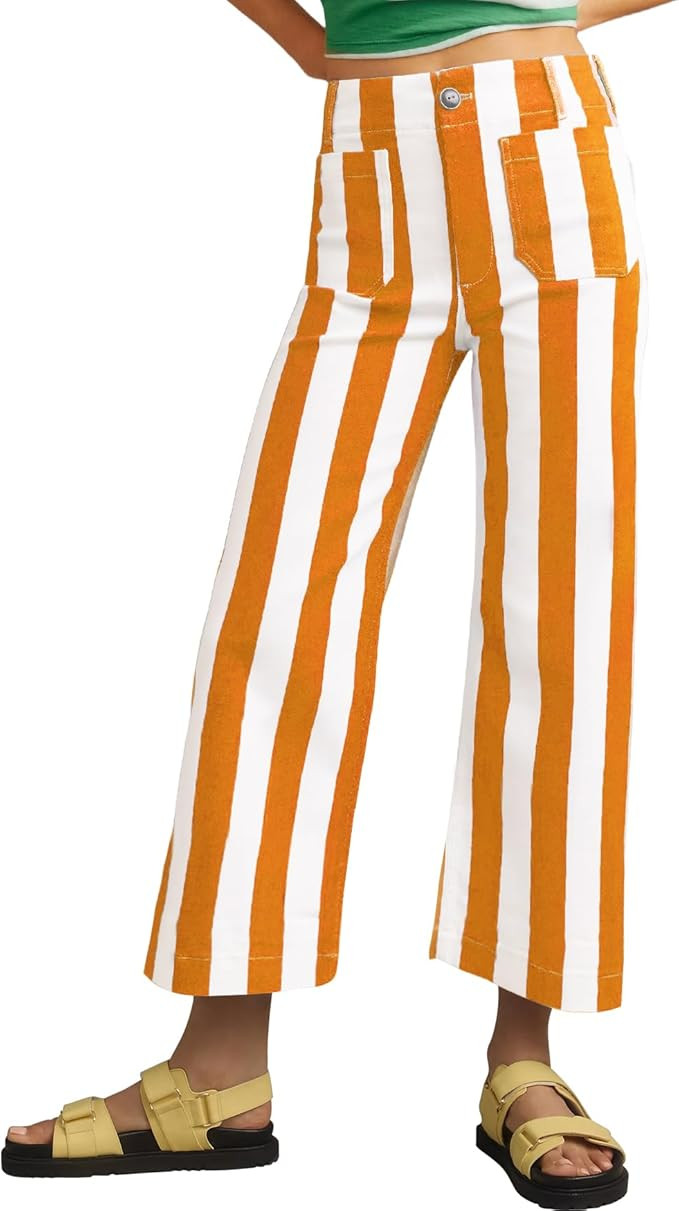 Kedera Women Striped Pants Wide Leg Trousers Casual High Waisted Pants Summer Flare Jeans with Pa... | Amazon (US)