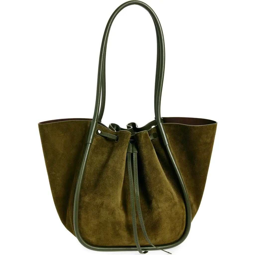 Proenza Schouler Large Ruched Suede Tote in Olive at Nordstrom | Nordstrom