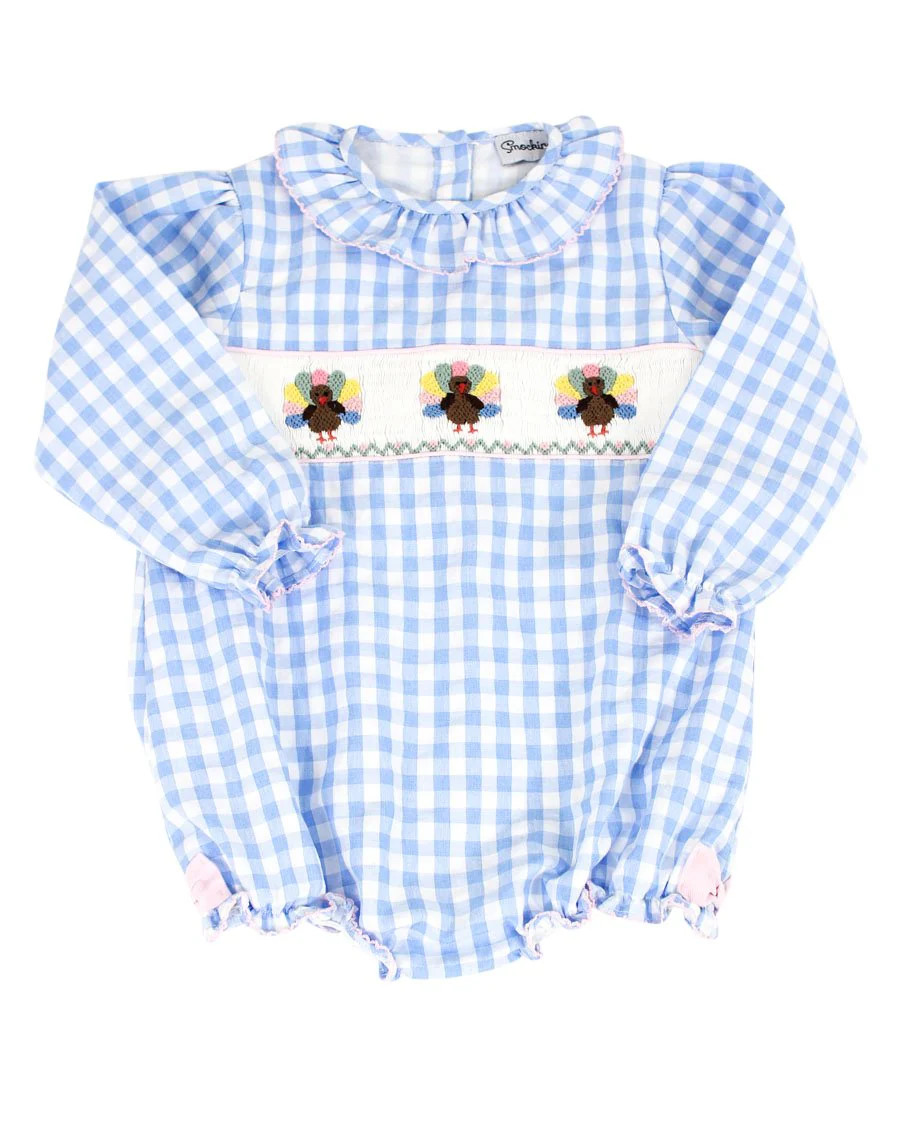 Turkeys Smocked Gingham Bow Bubble | Smockingbird Kids
