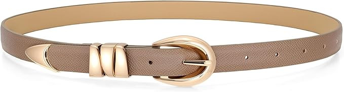 WHIPPY Women Skinny Leather Belt for Jeans Pants Dresses Ladies Fashion Waist Belt with Shiny Gol... | Amazon (US)