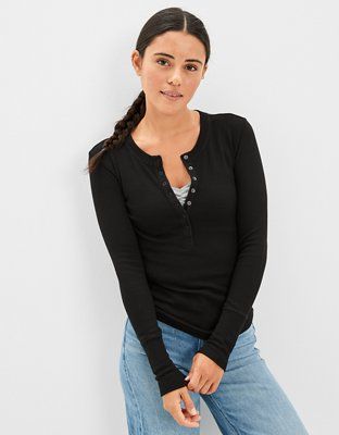 AE Long-Sleeve Henley Thermal T-Shirt | American Eagle Outfitters (US & CA)