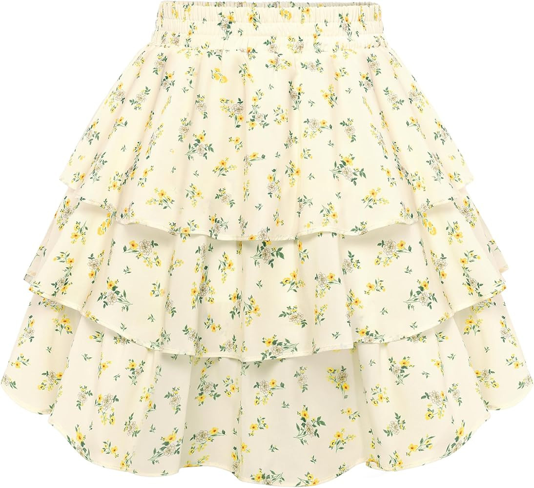 Scarlet Darkness Mini Skirts for Women Summer Floral Skorts Tiered Ruffle Shorts Skater Boho Skir... | Amazon (US)