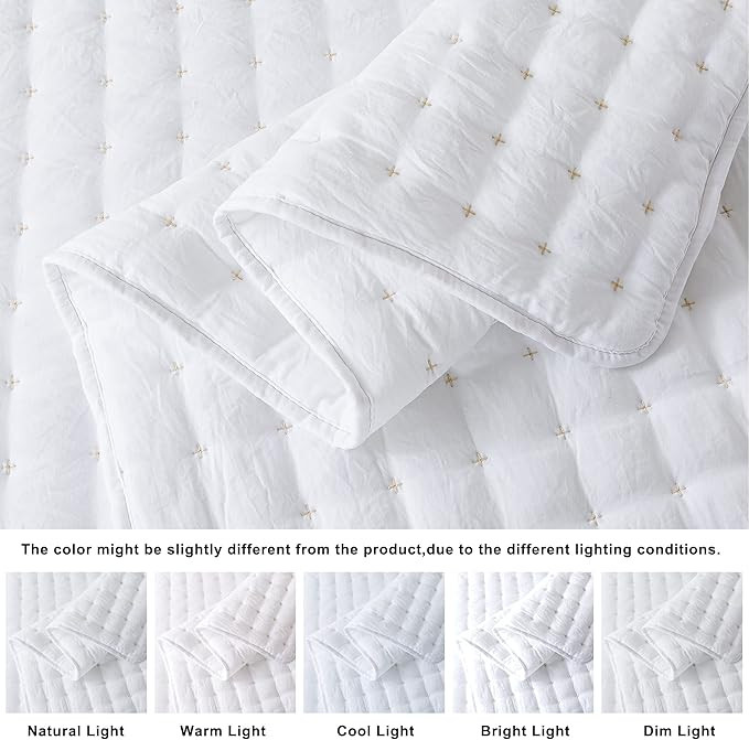 White King Size Quilt Bedding Sets with Pillow Shams, Lightweight Soft Bedspread Coverlet, Quilte... | Amazon (US)