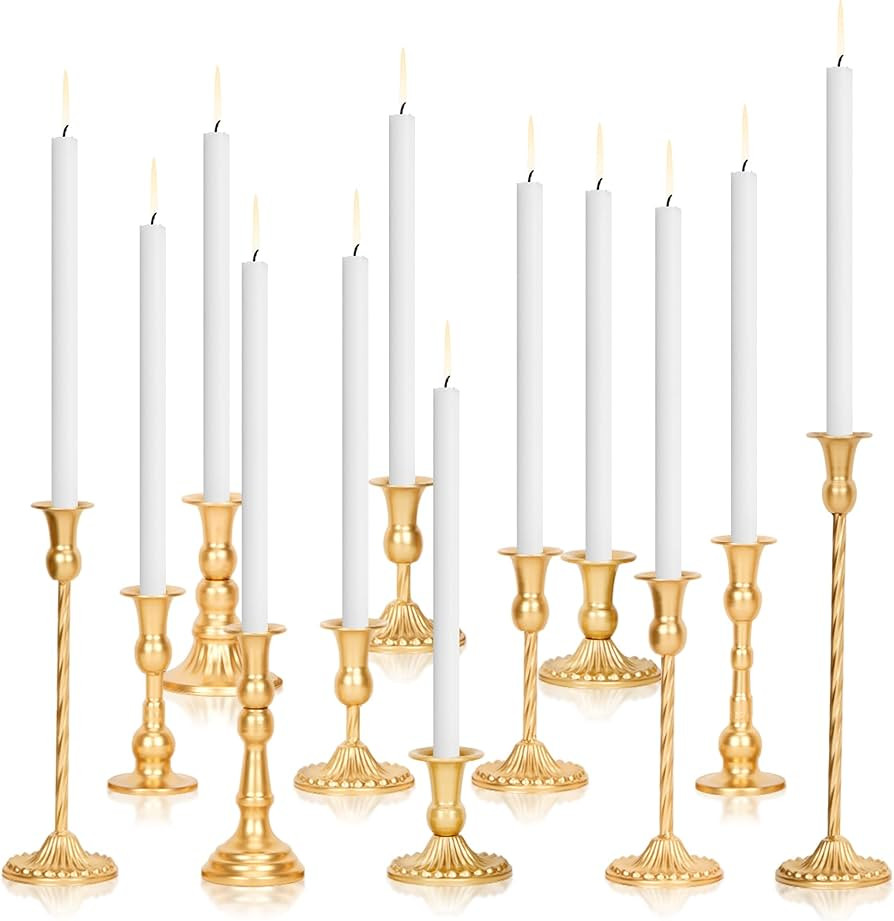 Gold Candlestick Holder Bulk Set of 12, Vintage Taper Candle Sticks Holder, Tall Mismatch Antique... | Amazon (US)