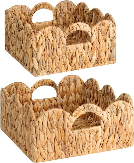 StorageWorks Wicker Storage Baskets, Wicker Basket for Shelves, Scalloped Edge Organizing with Ha... | Amazon (US)