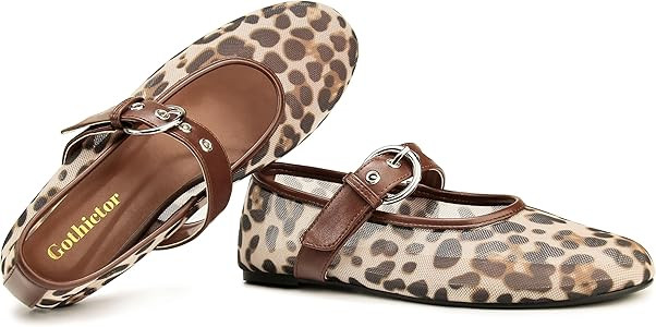 Gothictor Leopard Flats for Women Mesh Flats Ballet Flats Mary Jane Flats Women's Dress Shoes Bal... | Amazon (US)