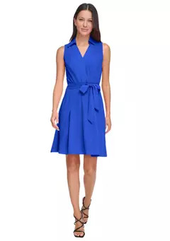 DKNY Women's Collared Solid Tie Waist A-Line Dress | Belk