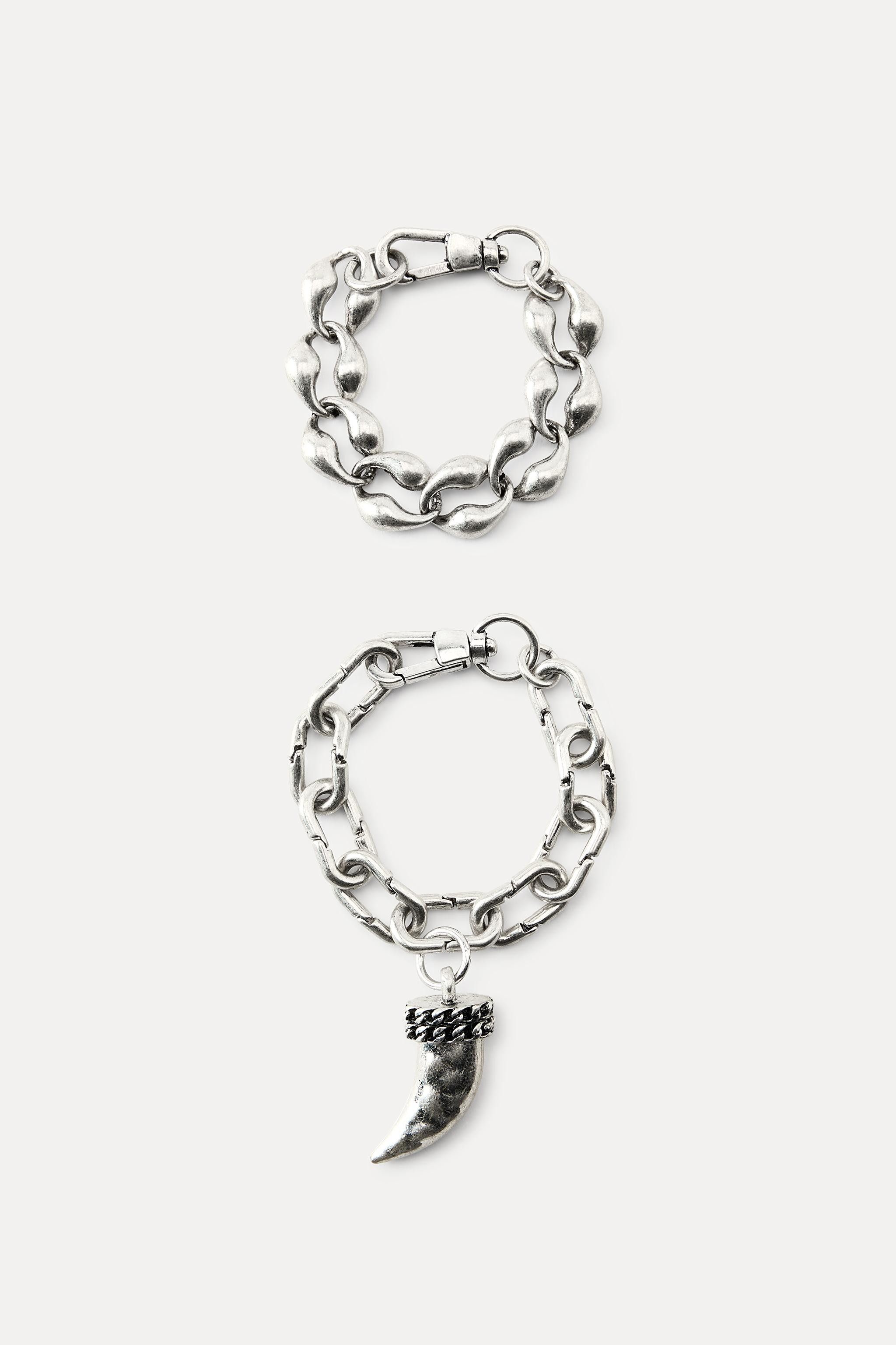 Pack of two bracelets:- Metal link bracelet. Lobster clasp closure.- Metal link bracelet with hor... | Zara US
