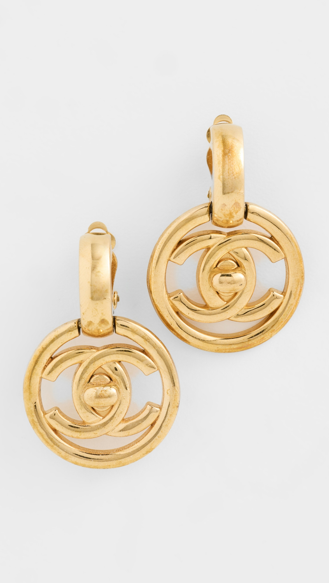 Chanel Gold Dangle Turnlock Earrings | Shopbop