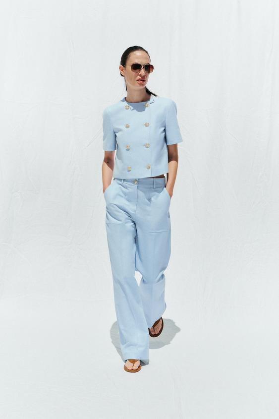 SHORT SLEEVE DOUBLE BREASTED BLAZER | Zara US