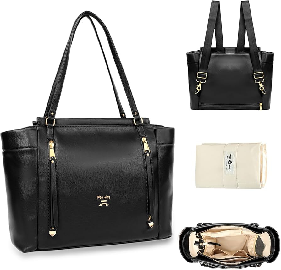 miss fong Diaper Bag Tote Leather Diaper Bag Backpack,Large Capacity Mommy Bag Hospital Bag,12 Po... | Amazon (US)