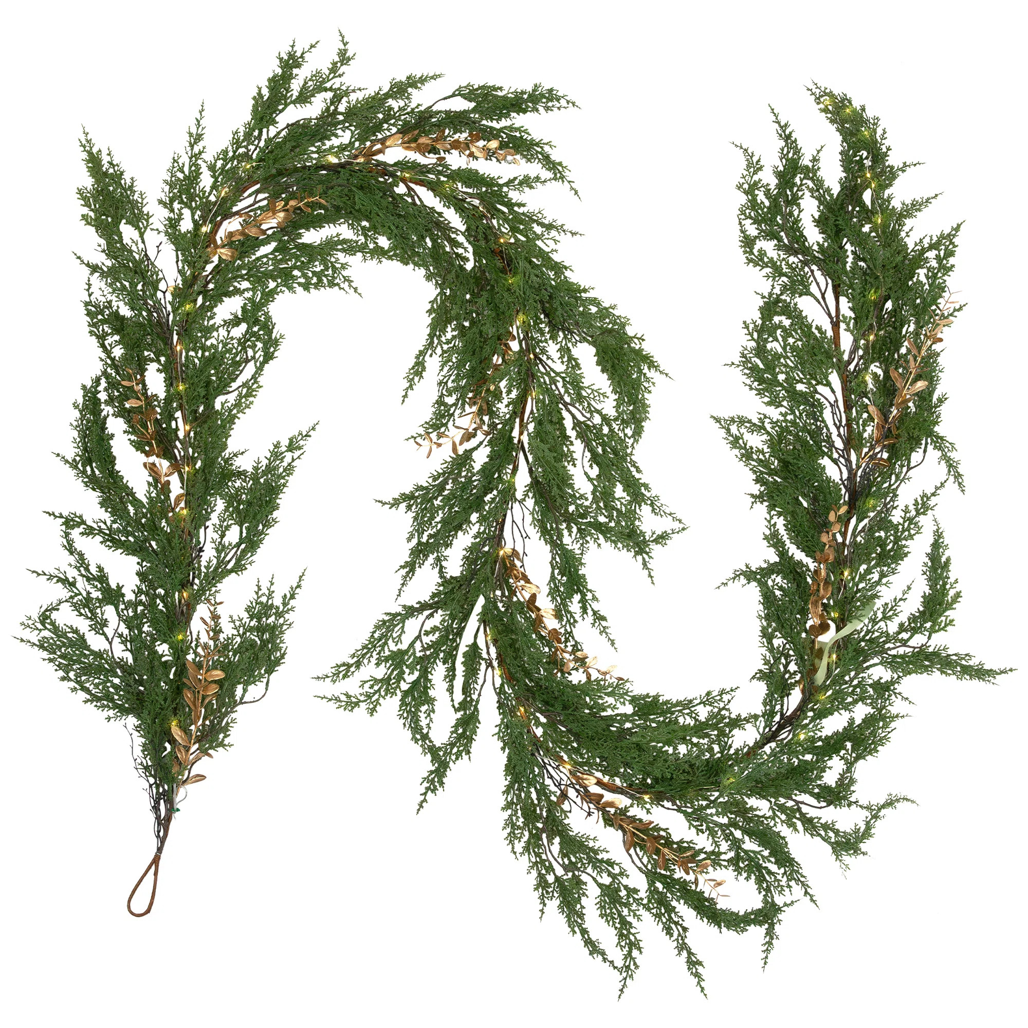 Real Touch Pre-Lit Cedar Pine Artificial Christmas Garland - 10' - Warm White LED | Wayfair North America
