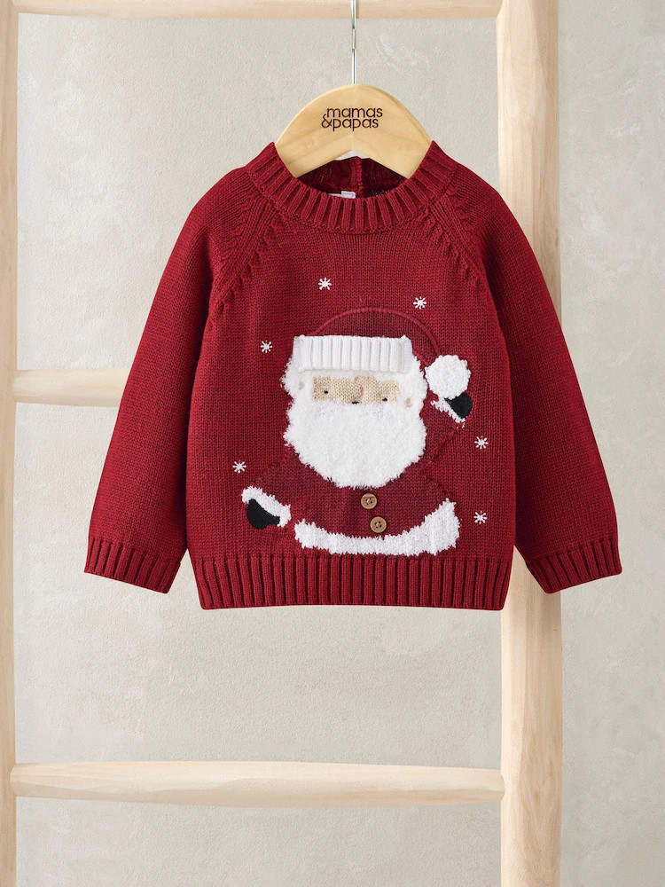 Mamas & Papas Red Santa Christmas Red Jumper | Next US