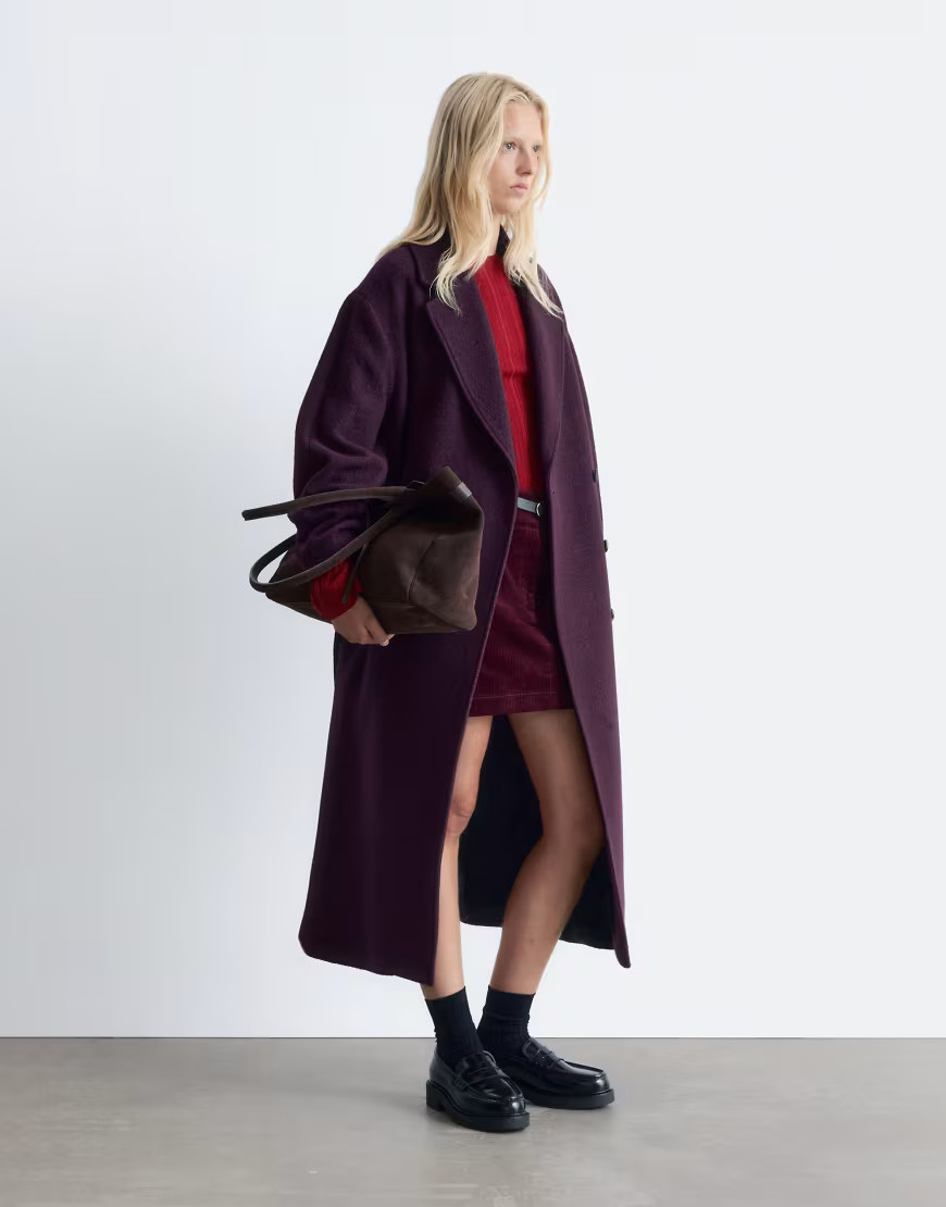 & Other Stories belted wool coat in burgundy wine-Red | ASOS (Global)