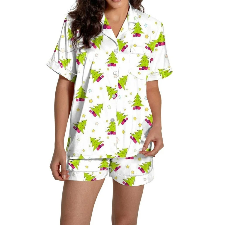 Christmas White Pajamas for Women Set Women Pajamas Graphic Printed Silk Satin Cute Sleepwear But... | Walmart (US)