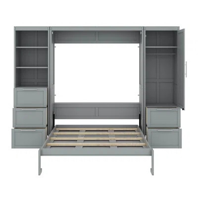 Queen Size Murphy Bed With Closet,Drawers And Shelves | Wayfair North America