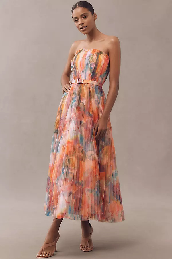 Hutch Strapless Belted Chiffon Floral Maxi Dress | Anthropologie (US)