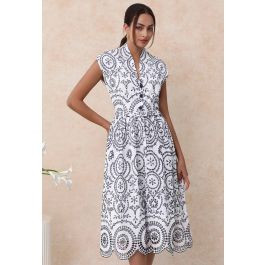 Sunny Poise Navy Embroidered Belted Midi Dress | Chicwish