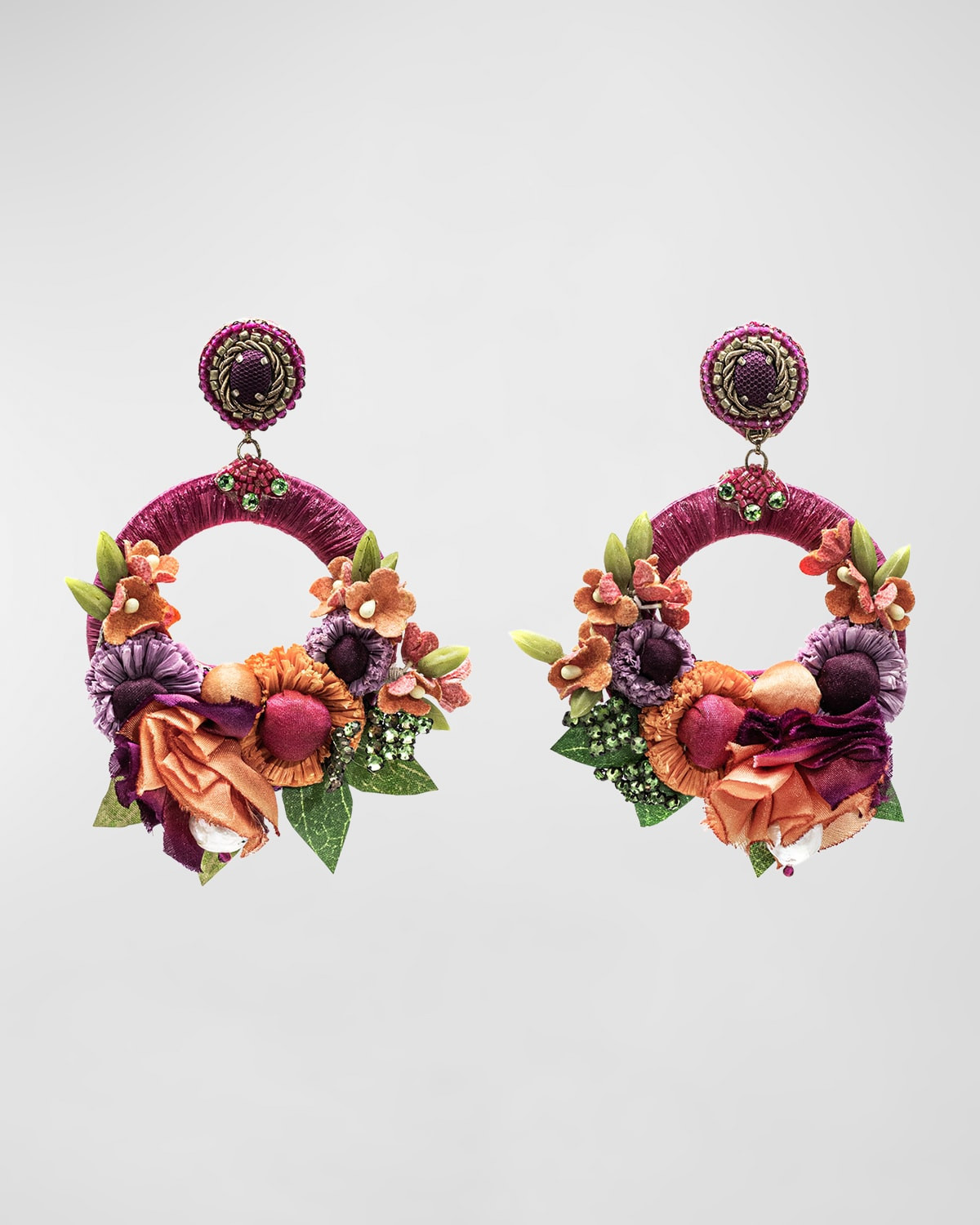 Pink Floral and Ribbon Earrings with Crystal Petals | Neiman Marcus