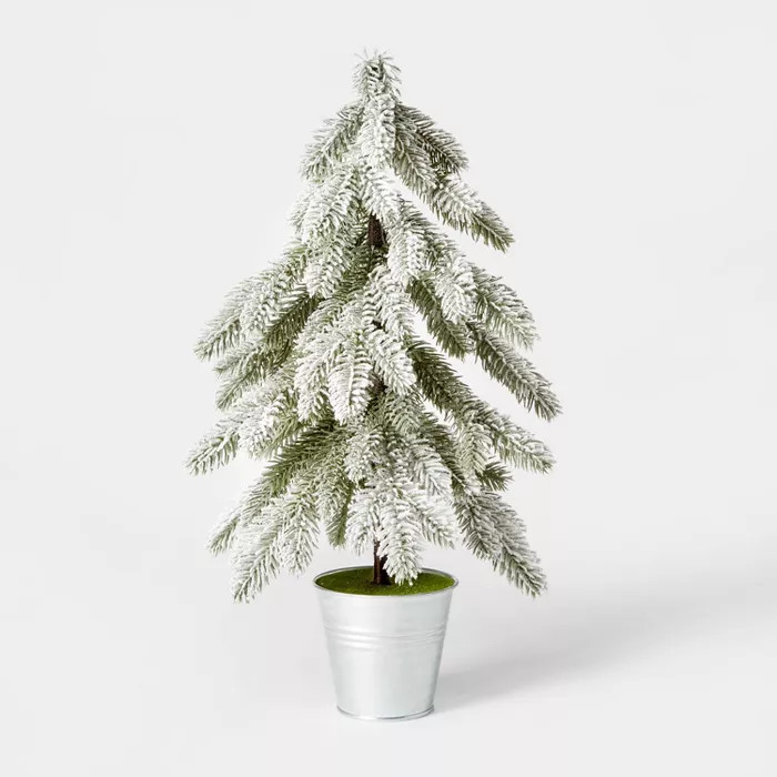 Large Flocked Christmas Tree in Galvanized Bucket Decorative Figurine Silver - Wondershop™ | Target