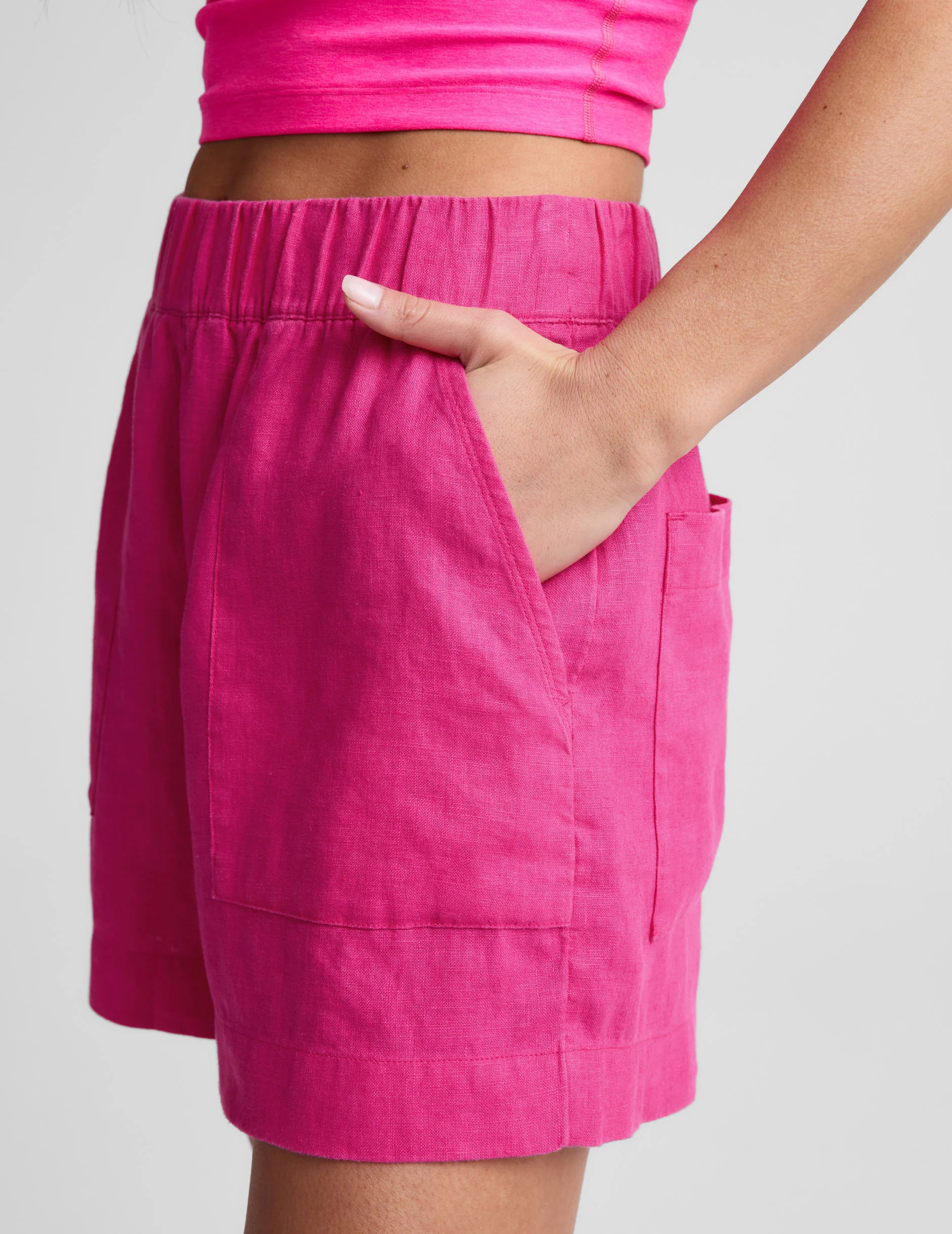 Mid Rise Casual SoftWash Linen Shorts - Pink Glow | Beyond Yoga | Beyond Yoga